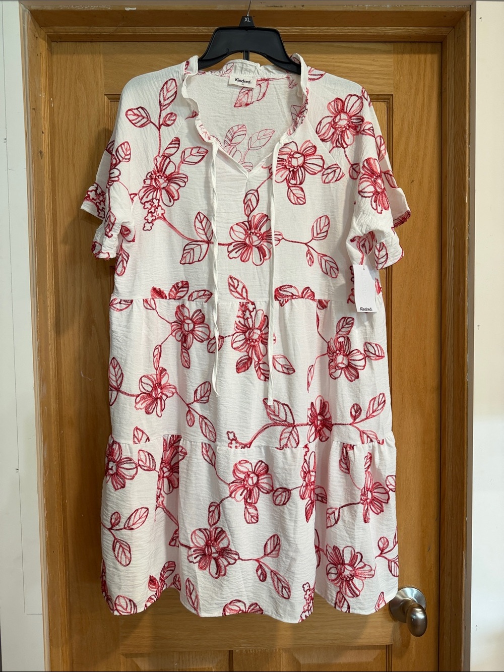 Kindred Spirits White Mini Dress with Red Floral Print